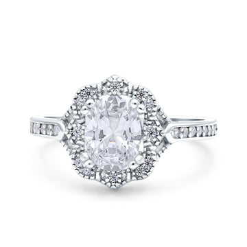 Oval Art Deco Wedding Ring Accent Vintage Simulated Cubic Zirconia 925 Sterling Silver